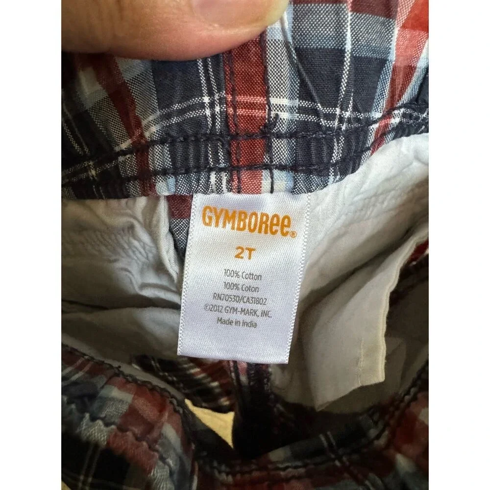 Gymboree‎ Boys Shorts Sz 2T Red White Blue Plaid Pull On Cargo Style